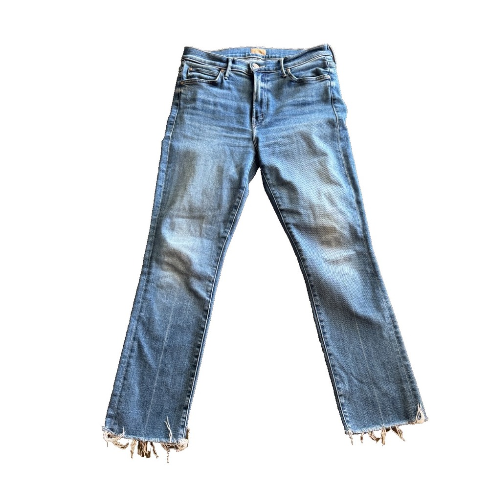 Mother The Rascal Ankle Fray Jeans Blue size 29 Opposites Attract